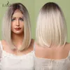 Synthetic Wigs Easihair Goldern Blonde Lace Front Wigs Medium Bob Straight Synthetic for Women Brown Roots Natural Hair Wig Heat Resistant 230227