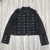 Vestes Femme Style Européen Rivet Boutons Denim Veste Courte Femme 2023 Manches Longues Col Montant Vintage Rétro Manteau Court Noir