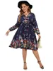 Plus size vestidos elegante vestido longo manga floral com decote em v para feminino 3xl 4xl 5xl 6xl