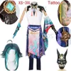 Anime-kostuums Spel Genshin Impact Xiao Cosplay Kom Cosplay Anime Xiao Genshin Volledige set Xiao Pruikmasker Tattoo Sticker voor Halloween-outfitsL231101