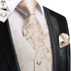 Herenvesten hi-tie 100% zijden ivoor beige champagne gouden heren banden hankerchief manchetknopen set jacquard wijnstok vest voor mannen pak jurk 230331