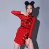 Scene Wear Kids Jazz Dance Costume Hip Hop Performance Clothing Girls Red Suit Cheerlead Clothes Chinese Style DNV17562