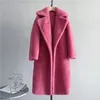 女性の毛皮のフェイクファーファーウィンタージャケット女性ロングカシミアコートウール織物布濃い暖かいアウターウェア特大のファッションストリートウェアテディベアコート231031