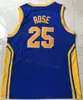 College Basketball 23 Derrick Rose Jerseys 25 Simeon Career Academy High School Purple Blue Yellow White Team Color Stitched University for Sport Fans Shirt NCAA