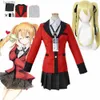 Anime Costumes Anime Meari Saotome Kakegurui Compulsive Gambler Cosplay Come School Uniforms Set Cosplay Comes Red Coat Gold WigL231101