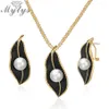 Mytys collier de perles sur feuille noire ensembles de bijoux pour femmes rétro romantique cadres en fil d'or feuille pendentif boucles d'oreilles CE611CN5402329