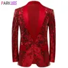 Mens Suits Blazers Shiny Red Sequins Blazer Floral Suit Jacket One Button Shawl Lapel Tuxedo Party Wedding Banquet Prom Costume Homme 231031