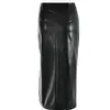 Skirts Vintage Grunge Women Streetwear High Slit Bodycon Midi Skirt Fashion Black PU Leather Waist Pencil Autumn Lady