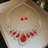 Wedding Jewelry Sets Luxury Necklace Earrings For Women Red Water Drop Crystal Weddings Banquet 231101