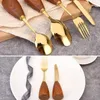 Dinnerware Sets 1pcs Wood Handle Knife And Forks 304 Solid Stainless Steel Yellow Pear Material Chinese Tableware Vertical Type Kitchen