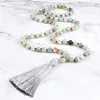 Colares pendentes Charme Tassel Tassel Notted Collection for Men Women Bohemian 8mm Natural Amazonite Buda Buda Mala Moda Jóias de Yoga