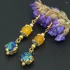 Dangle Earrings Bohemia Style Gold-color Elegant Cloisonne Yellow Jades Drop Long For Women Romantic Gift Jewelry B2621