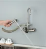 Küchenarmaturen, Wandmontage-Wasserhahn mit Sprüher, gebürstetes Nickel, 304 Edelstahl-Waschtischarmatur, Doppellöcher, Kaltmischer für Wäscherei-Dienstprogramm