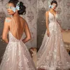 Boho Women Wedding V Neck Floral Lace Party A-Line Reception Sleeves Bridal Pantsuits Vestido De Noiva Robe de Mariee Custom