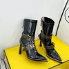 Черные эластичные неопреновые туфли на шпильке Ботильоны из лакированной кожи Туфли с молнией сзади и пряжкой Ботинки с острым носком Ботинки класса люкс дизайнерская женская обувь заводская обувь