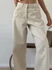 Jeans Femmes Houzhou Beige Baggy Femmes Casual Denim Pantalon Vintage Taille Haute Pantalon à Jambes Larges Classique Streetwear Mode Automne Dames 231101