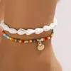 Fußkänen Beach Conch Shine Zirkon Schmetterling Knöchel Kette Mode Set Mutil Schicht Bunte Reisperle Frauen Mädchen Schmuck Boho Boho