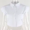 T-shirts pour femmes Sumemr Casual Crop Tops Patchwork Manches courtes Bottoming Skinny Batwing T-shirts dos nu Blanc Revers simple boutonnage