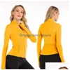 Mulheres Moda Jaqueta Primavera e Outono Apertado Fino Sportswear Treinamento Running Gym Lu-088 Yoga Cor Sólida Cardigan Drop Deliv Dhph9