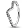 Clusterringen 925 Sterling Zilveren Ring Sprankelende Asymmetrische Golf Stralende Harten Verhoogd Rood Hart Met Kristal Voor Vrouwen Cadeau Sieraden