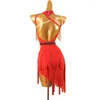 Scene Wear Latin Dance Dress Standard Competition Performance Costume Dancer Sleeveless Backless Tassel Ball Gowns Party Outfit