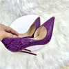 حذاء اللباس Heelgoo Purple Effect Women Pointy Toe Inside Cut High Heel Shoes حجم كبير 44 45