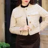 Vestes Femmes Ninimon Mélange de laine Fantaisie Tweed Veste Élégante Slim Courte Outwear avec poches Manteau Jacke Cardigan Cardigan