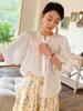 Женские блузки Jastie 2023 Spring Women Women French French Frunch Patchwork кружево роскошный дизайн белый темперамент повседневные офисные топы