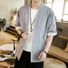 Herrjackor Men Cardigan Jacket Open Seam Packet Coat Stylish Retro Soft Polyester Fabric Mid-Sleeved Design Top