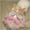 Cão vestuário cão vestuário animal de estimação arco-íris saia inchada fantasia rosa borboleta asas verão teddy yorkshire marquis princesa vestidos para pequenos dh2fn