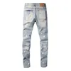 Jeans viola di marca viola Jeans da uomo High Street Pantaloni in denim blu con buco rotto Pantaloni lavati slim fit in difficoltà All'ingrosso 2 pezzi Sconto del 10% 6906