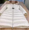 2023 Autumn Winter Women's White Duck Down Parkas Jackets dragkedja päls huva Sashes randiga kvinnans smala korta rockar MK23044