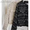 Vestes Femmes Ninimon Mélange de laine Fantaisie Tweed Veste Élégante Slim Courte Outwear avec poches Manteau Jacke Cardigan Cardigan