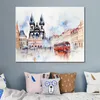 Bâtiment de renommée mondiale place de Prague république tchèque, écriture au crayon, toile d'art imprimée, affiche photo pour décoration murale de salle à manger