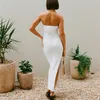 Casual jurken Hirigin dames gebreide zomer lange bandeau-jurk wit mouwloos off-shoulder hoge split tube top party club vakantie