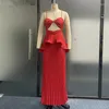 Casual Dresses Hollow Out Red Beach Long Dress Women 2023 Summer Fashion Sexy Strap Loose Backless Sundress Female Maxi Drop 1005
