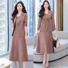 Work Dresses Insozkdg Women's Autumn Winter Suit Jacket Dress Set Fashion Korean Elegant Temperament Blazers Suspender Midi Skirt Two-piece