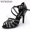 WUXIJIAO Vrouwen Party Dansschoenen Satijn Glanzende strass Zachte Bodem Latin Dansschoenen Vrouw Salsa heel5CM-10CM 231101