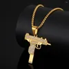 Colares pendentes Hip Hop Icepou Uzi Gun Gold Color dourado colar de aço inoxidável para homens Jóias