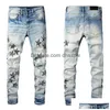 Designer jeans män denim broderi byxor mode hål byxa oss storlek 28-40 hiphop dog blixtlåsbyxor för manlig 2022 topp drop del dhhct