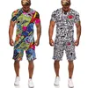 Męskie dresy śmieszne 3D kreskówka drukują męskie szorty T-shirt Suit 2022 Summer męski sportowy odzież 2PC Zestaw Hip Hop Tee Top Streetwear Men Ubranie W0322