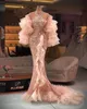 Pink Ruffles Mermaid Prom Dresses Long Sleeve Lace Beaded High Neck Evening Wear Second Reception Gowns Custom made