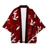 Etnische kleding plus maat 6xl 5xl 4xl 3xl Red Crane Print Losse Japans Cardigan Women Men Harajuku Kimono Cosplay Tops Blouse Yukata 230331