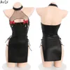 Ani Women Bow Bell Cheongsam Leather Dress Uniform Costume Halloween Demon Vampire Outfit Cosplay cosplay