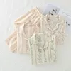 Ropa de dormir para mujer, pijamas para mujer, pijamas coreanos con estampado de flores verticales de otoño, conjunto de pijamas Kawaii para mujer, pijamas de manga larga, ropa de dormir