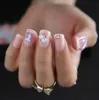 Короткие квадратные французские накладные ногти, украшение со стразами, милые телесные акриловые ногти, прямоугольный пресс, подарочная коробка для ногтей 2203077771023