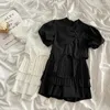 ワークドレス2PCSセット女性服エレガントな半袖スタンドコラードソリッドカラートップAラインプリーツエラスティックハイウエストスカートフェム