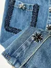 Skirt Fashion Denim Mini A Match Sweet Fold Cool High Winist Single Bamped Jupes con bolsillos de adornos tejidos 231031