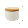 Storage Bottles 2 Pcs Bamboo Lid Ceramic Jar Tea Can Glass Spice Sealed Grains Container Ceramics