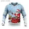 Men's Hoodies Sweatshirts New Men's Merry Christmas Hoodie with Santa Claus Pattern 3D Printed Long Sleeve Hooded Sweatshirt Oversized Women's Coat L231101